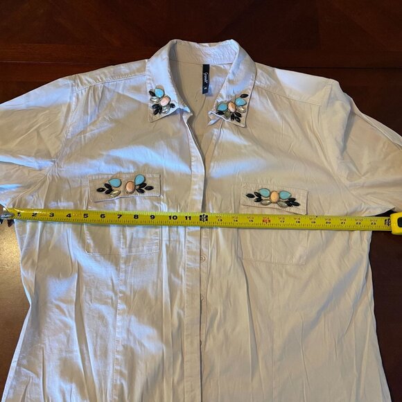 Grandi Vintage-Inspired Embellished light pink Button-Up Shirt ‎ Sz 48  Gemstone - Picture 6 of 15